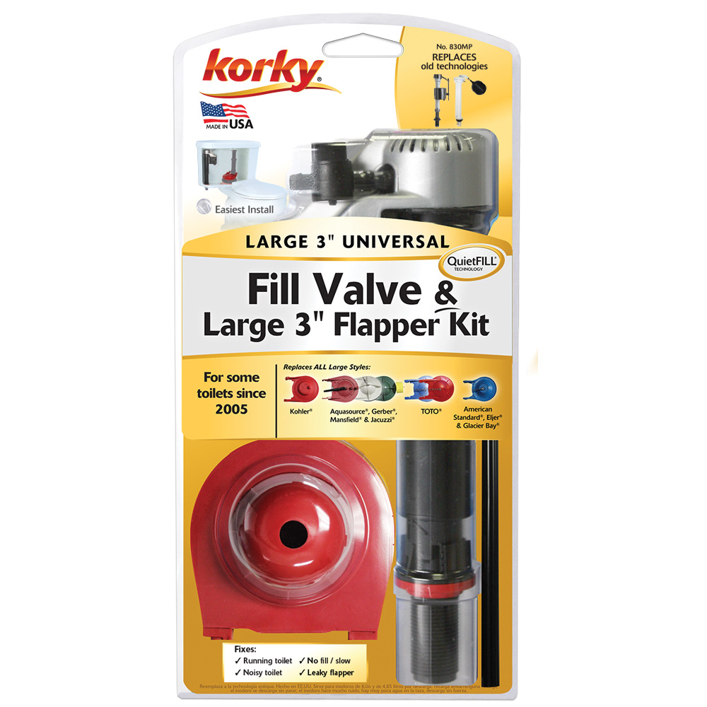 QuietFILL® Platinum Toilet Fill Valve & Large 3" Toilet Flapper Kit - Korky